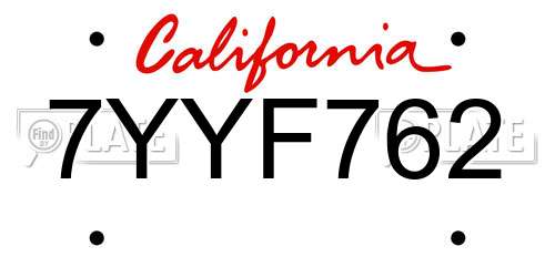 7YYF762 California License Plate