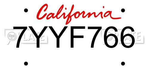 7YYF766 California License Plate