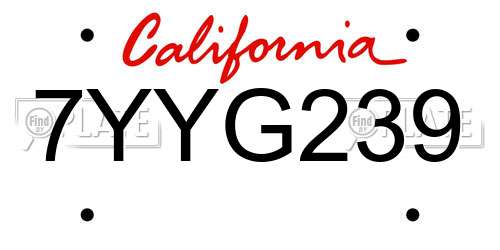 7YYG239 California License Plate