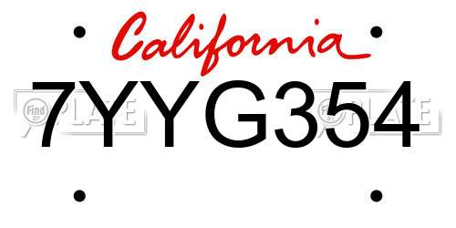 7YYG354 California License Plate
