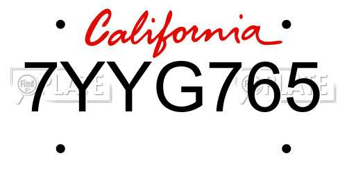 7YYG765 California License Plate