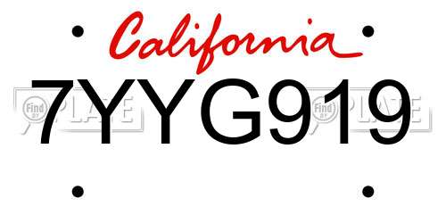 7YYG919 California License Plate
