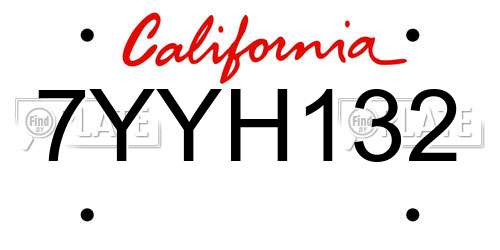 7YYH132 California License Plate