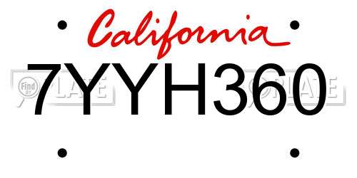 7YYH360 California License Plate