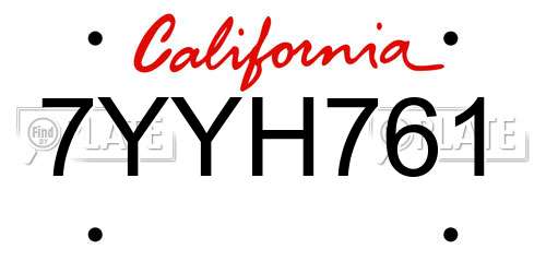 7YYH761 California License Plate