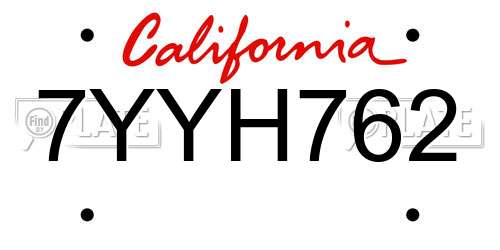 7YYH762 California License Plate