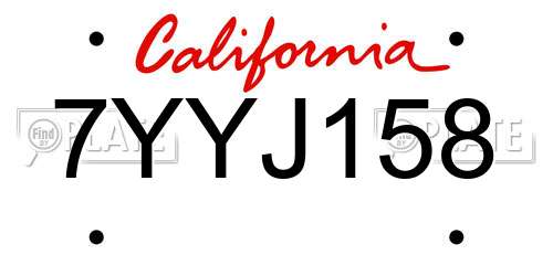 7YYJ158 California License Plate