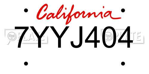 7YYJ404 California License Plate
