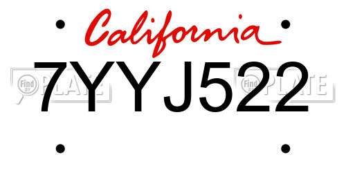 7YYJ522 California License Plate