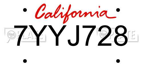 7YYJ728 California License Plate