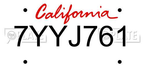 7YYJ761 California License Plate