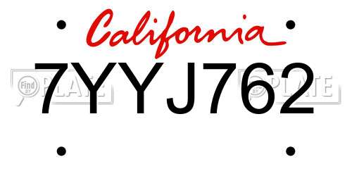 7YYJ762 California License Plate