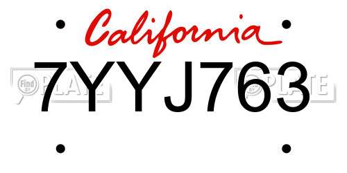 7YYJ763 California License Plate