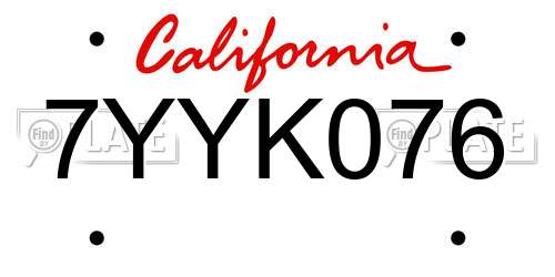7YYK076 California License Plate