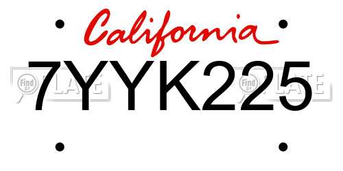 7YYK225 California License Plate