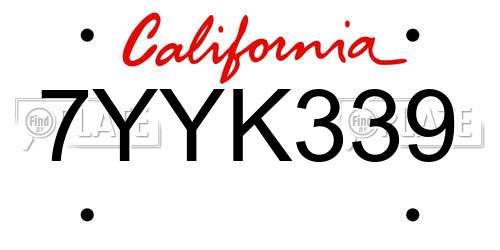 7YYK339 California License Plate
