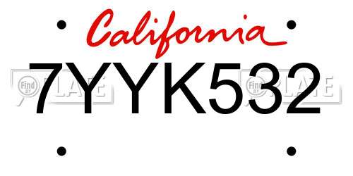 7YYK532 California License Plate
