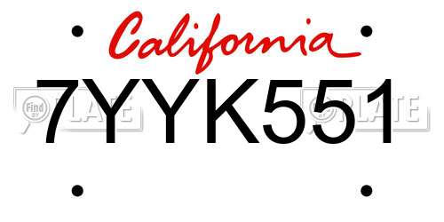7YYK551 California License Plate