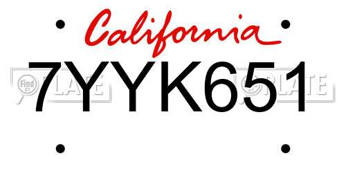 7YYK651 California License Plate