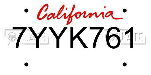 7YYK761 California License Plate
