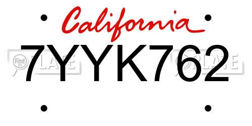 7YYK762 California License Plate
