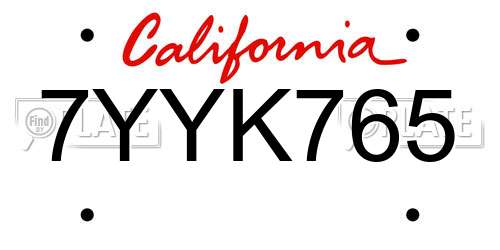 7YYK765 California License Plate