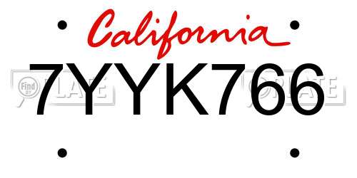 7YYK766 California License Plate