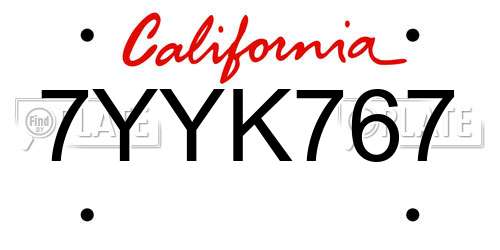 7YYK767 California License Plate