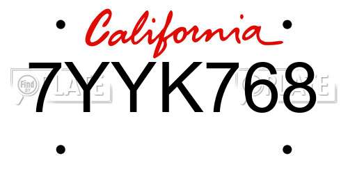 7YYK768 California License Plate