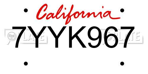 7YYK967 California License Plate
