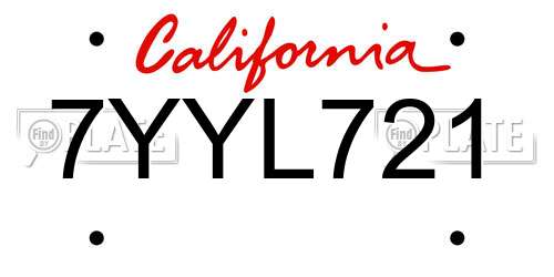7YYL721 California License Plate
