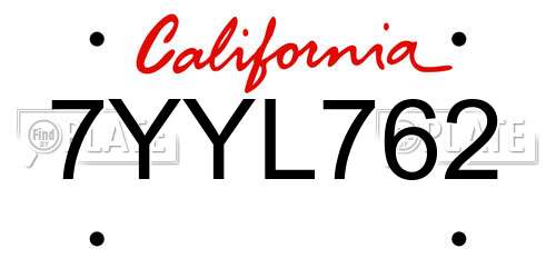 7YYL762 California License Plate
