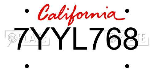 7YYL768 California License Plate