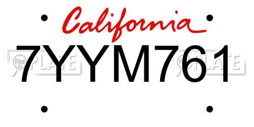 7YYM761 California License Plate