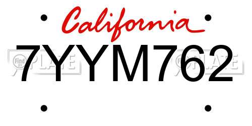 7YYM762 California License Plate