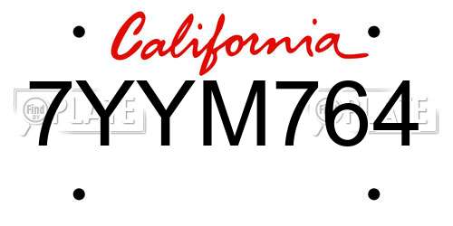 7YYM764 California License Plate