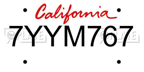7YYM767 California License Plate