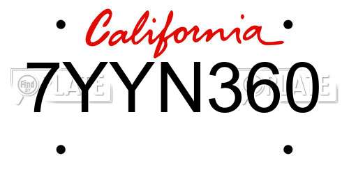 7YYN360 California License Plate