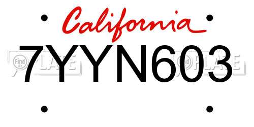 7YYN603 California License Plate