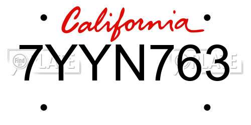7YYN763 California License Plate