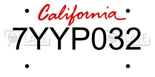 7YYP032 California License Plate