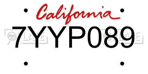 7YYP089 California License Plate