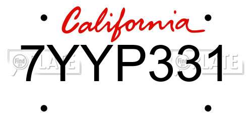 7YYP331 California License Plate