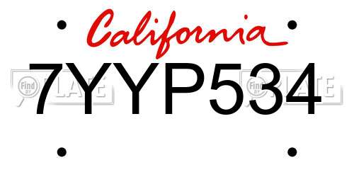 7YYP534 California License Plate