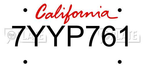 7YYP761 California License Plate