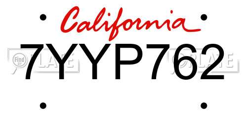 7YYP762 California License Plate