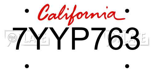 7YYP763 California License Plate