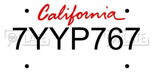 7YYP767 California License Plate