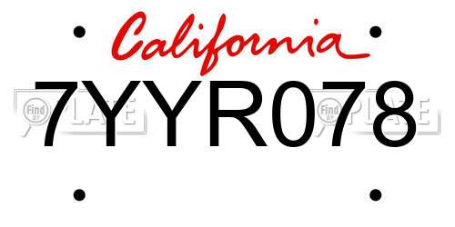 7YYR078 California License Plate