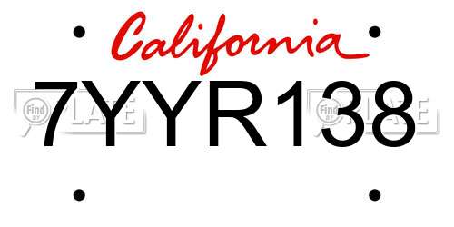 7YYR138 California License Plate